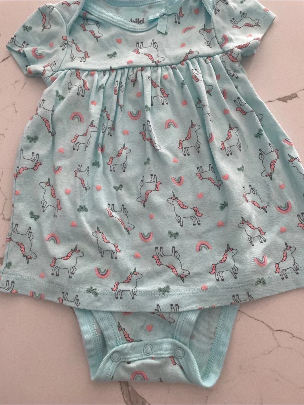 Unicorn Print Baby Dress Bodysuit